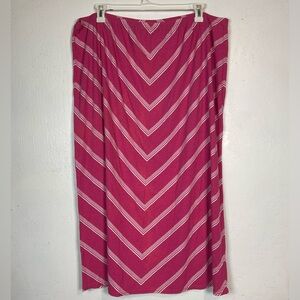 Avenue Studio Plus Size 22/24 Maxi Skirt Pink White Chevron Print Stretch Waist